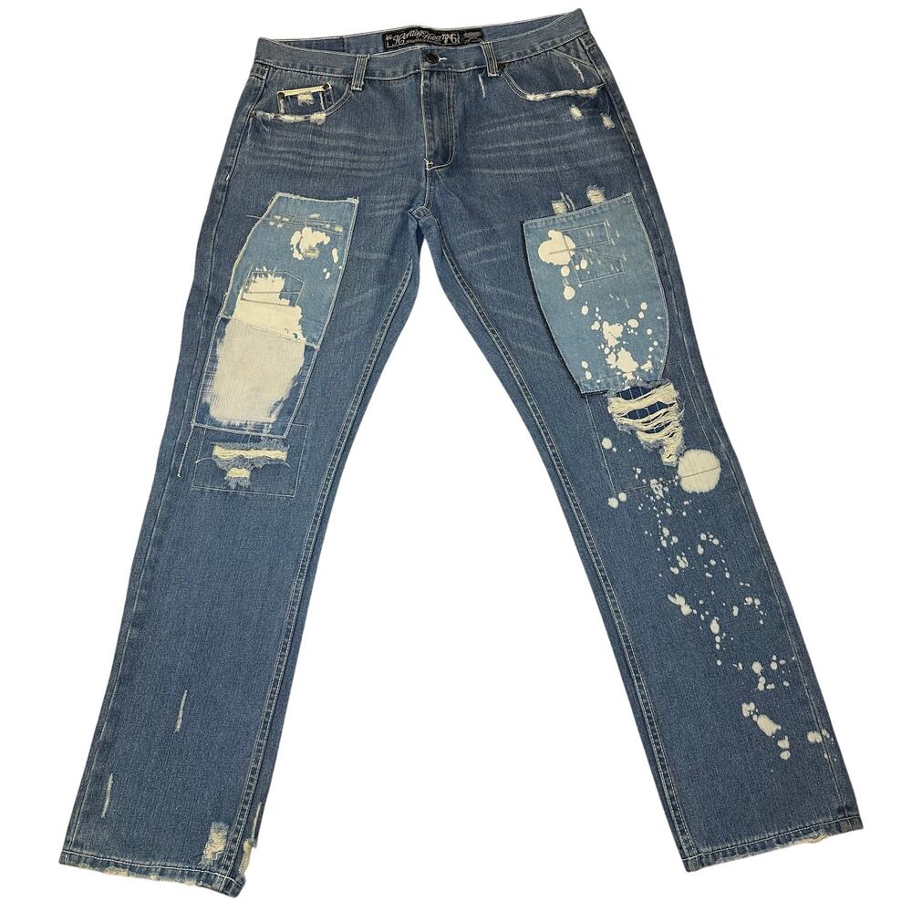 Heritage by America 76 Jeans Mens 40x34 Blue Distressed Ripped Denim 5-Pocket
